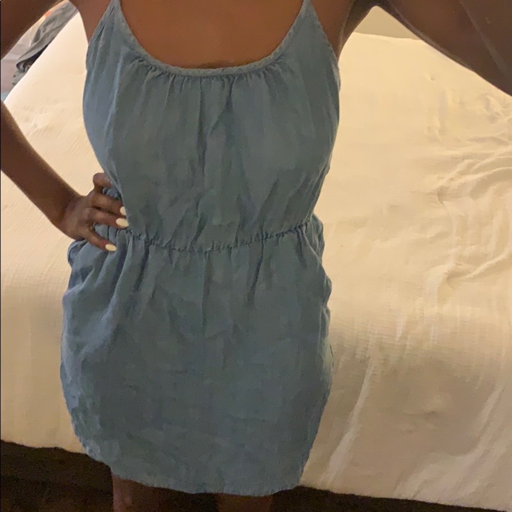 Spaghetti strap denim dress with pockets